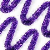 Ohiyoo 50 Feet Purple Tinsel Garland Christmas Foil Tinsel Garland Decoration Metallic Banner Wall Hanging Tinsel Streamers Garland for Christmas Tree Birthday Party Decorations (3.54' x 50', Purple)