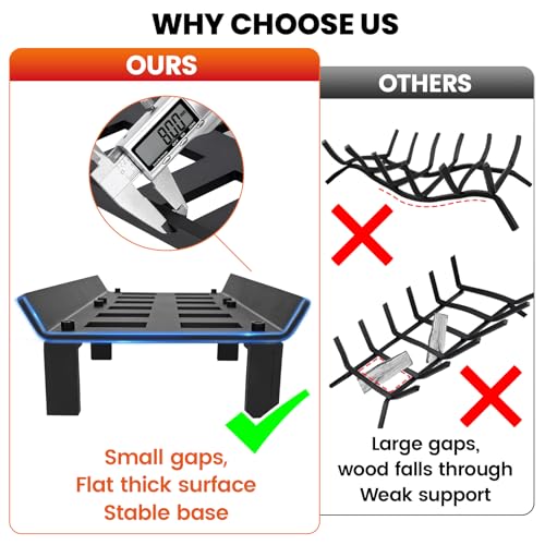 G GOOD GAIN Fireplace Grate 17 inch - Wood Stove Grates Heavy Duty | Fireplace Log Holder | Firewood Log Burning Wrought Iron Rack | Fire Pit Tray for Indoor Chimney Hearth & Outdoor Kindling Tool