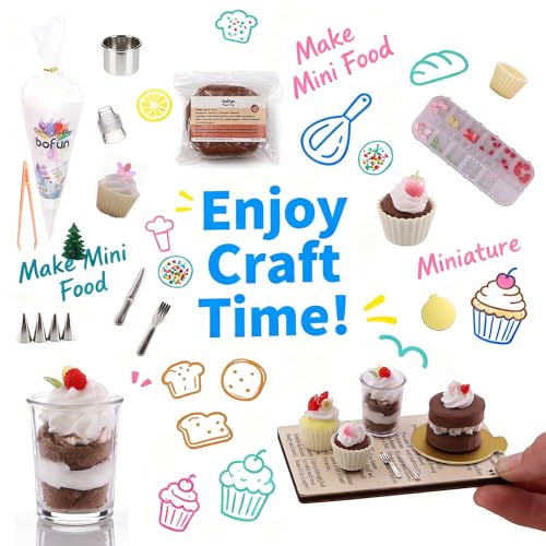 BoFUN Mini Craft Baking Kit, DIY Food Making Set for Teens Adults, Miniature Bakery Craft, Girls Night Date Night Activity, 1:12 Scale Dollhouse Accessories (Mini Cake)