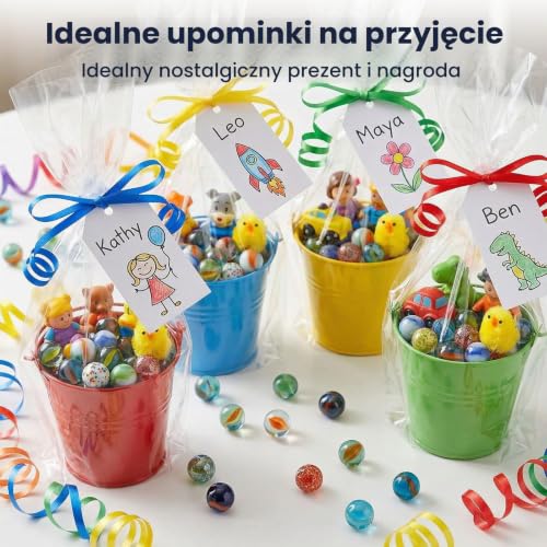 HAKACC 80 sztuk szklanych kulek, 15 mm, kolorowe kulki z unikalnymi wzorami (styl klasyczny i sezamowy), idealne do zabaw dla dzieci, dekoracji i projektów DIY, różne kolory