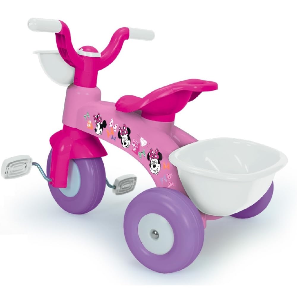 Triciclo primipassi Minnie Disney bici a tre ruote per bambini da 1 a 3 anni triciclo con pedali e cestino portagiochi