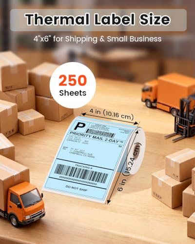 Image of Phomemo 4x6 Blue Thermal Label, Shipping Labels Pack of 250 4x6 Roll Labels, Compatible with Phomemo, Zebra, Rollo, Jadens and Other Thermal Printers