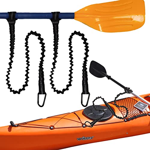Stretchable Kayak Paddle Strap with Carabiner, 2 Pack Secure Lanyard Rope, Kayak Paddle for Kayak and SUP Paddles, Fishing Poles Rods