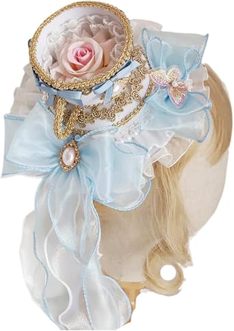 Womens Lolita Hair Accessories Tea Cup Top Hat Court Rococo Spanish Flat Hat for Halloween Party