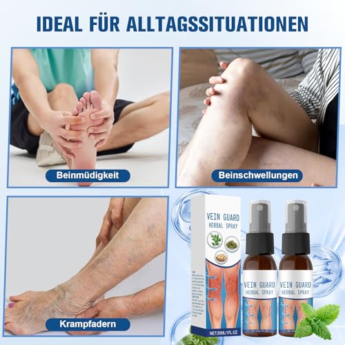 30ml Timilk VeinGuard Kräuterspray, 2pcs Krampfadern-beruhigendes Spray, Veinhealing Krampfadern Spray, Natürliches Kräuterspray for Legs, Verbessern Sie das Aussehen der Beine