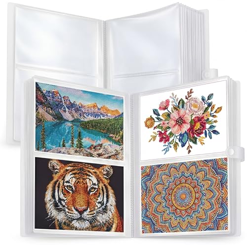 ForraFun 2 Pack 7 Inch Mini Diamond Art Storage Book, Each Holds 80 Paintings, Portfolio Folder with Clear Protectors, Small Artwork Organizer, Diamond Painting Accessories