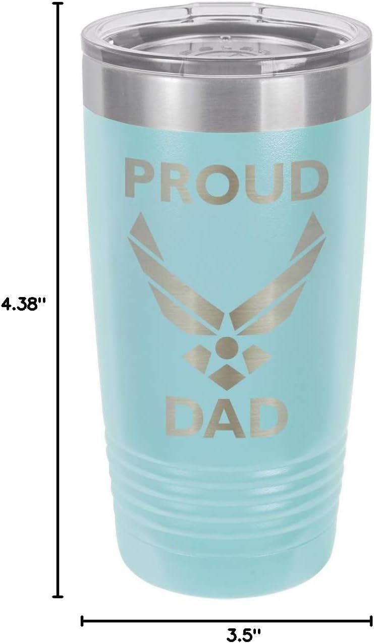 PROUD AIR FORCE DAD LIGHT BLUE 20 oz Drink Tumbler With Straw | Laser Engraved Travel Mug | Compare To Yeti Rambler | Gift Idea Dad For Father's Day & Birthday | OnlyGifts.com