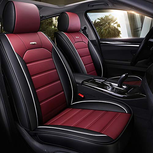 otoez Leather Seat Covers, Universal Red Car Seat Covers Full Set, 5-Pack Front and Back Seat Cover Protector for Car, Waterproof Automotive Seat Cushion Fit for Most Car Sedan Truck (No Pillows, Red)