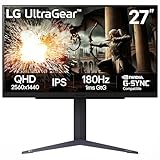 LG 27GS75Q-B 27-inch Ultragear QHD (2560x1440) Gaming Monitor, 180Hz (O/C 200Hz), 1ms, IPS, NVIDIA G-SYNC Compatible, AMD FreeSync, HDR10, Tilt/Height/Pivot Stand, HDMI, DisplayPort, Black