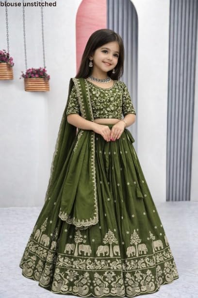 Image of Kids Lehenga Choli with Elephant Embroidery