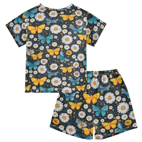 Pajama Sets Butterflies Daisies Pattern Short Sleeve Summer Sleepwear 2 Piece Pjs2