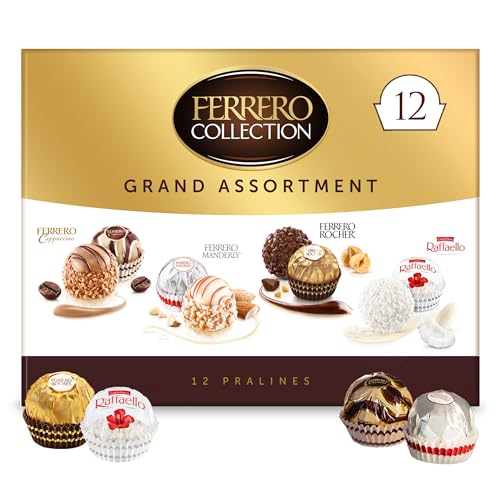 Ferrero Collection Grand Chocolate Candy Assortment, Hazelnut Chocolate, Coconut, Almond, and Cappuccino Christmas Holiday Gift Box, 12 Count, 4.1 oz