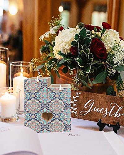 Paisley Wooden Candle Holder- Candlestick Holders With 2 Tealights, Double-Side, Unique Friend Gifts Mom Gifts Friend Gifts For Women, Ethnic Oriental Style Petals Hippie Vintage Tribal Mosaic Design #TOP3