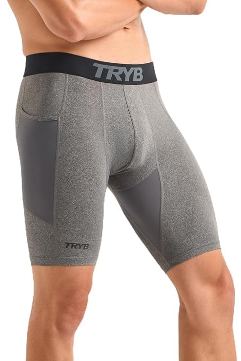 Image of TRYB Men's Compression Shorts & Pants | Sports Innerwear for Gym, Running & Training | Quick Dry, Breathable, 4-Way Stretch, Moisture Wicking, Anti-Chafing Muscle Support Athletic Wear with Pocket