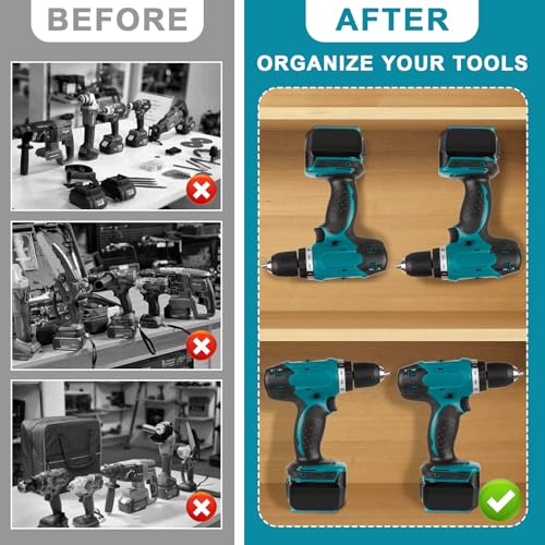 5 Stück Wandhalterung Werkzeughalter für Makita 18V Akkuschrauber & Elektrowerkzeuge, Makita Akku Halterung Set mit 5-tlg Maschinenhalter, Werkstatt Garage Organizer Kompatibel mit 14.4-18V (Blau)