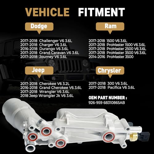 926-959 Upgrade Aluminum Engine Oil Filter Housing Oil Cooler Kit for 2017-2018 Jeep Wrangler Grand Cherokee Dodge Challenger Charger Journey Caravan Durango Chrysler 200 300 Ram ProMaster 3.6 926-876 - Image 3