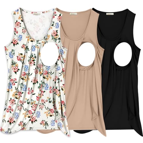Image of PARNIXS Summer Women's Maternity Nursing Tank Top Sleeveless Comfy Breastfeeding Clothes