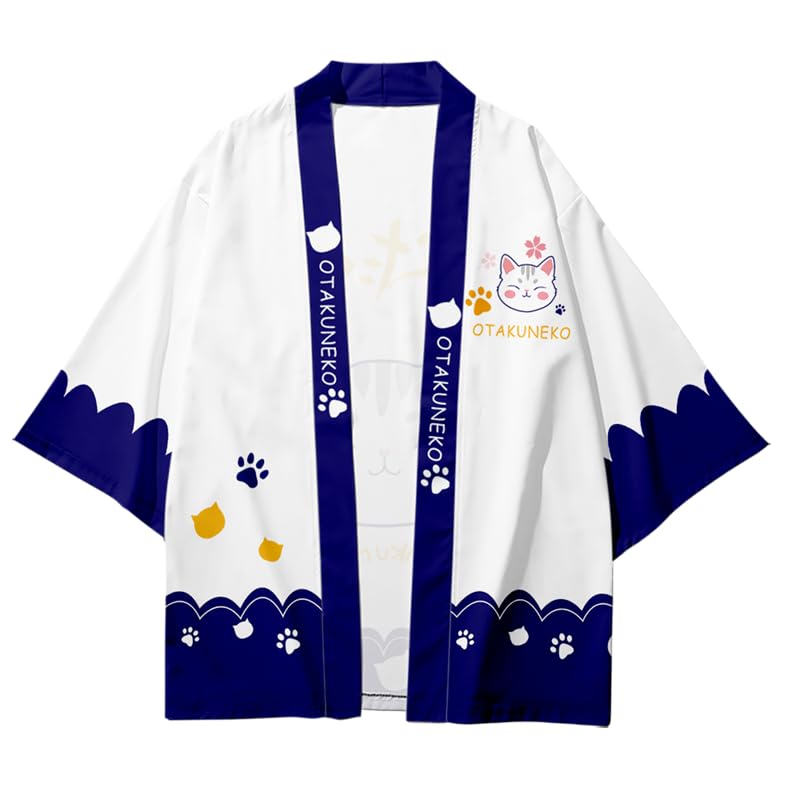 Image of LAI MENG FIVE CATS Women's Lucky Cat Cardigan Kimono Loose Cover up Casual Blouse Cute Tops