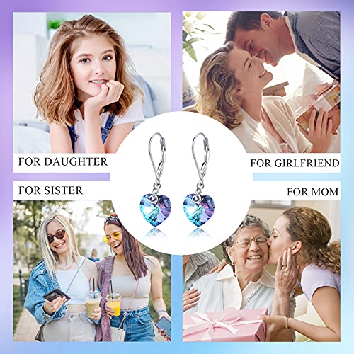Sterling Silver Leverback Drop Earring With Austrian Crystal Hypoallergenic Heart Dangle Earrings For Sensitive Ears Jewelry Gift For Women Girls #TOP5