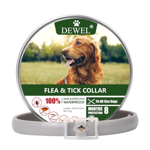 DEWEL Hundehalsbänder gegen Ungeziefer, 63,5cm Verstellbar Anti Floh und Zecken Halsband für Hunde, Wasserdicht Flohhalsband