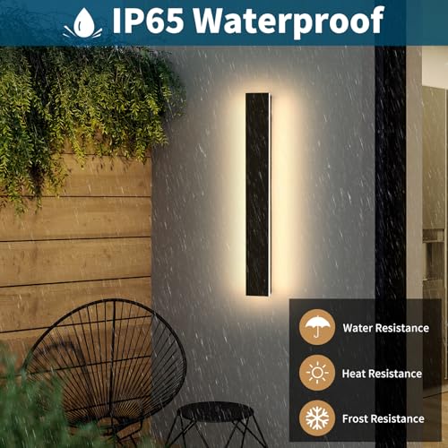 23.6inch Modern Outdoor Wall Light, LED Long Wall Sconces Lighting 3 Color Lights 3000K/4500K/6000K, Black Minimalist, IP65 Waterproof, Exterior Light Fixture Wall Lamps for Garage Porch Yard by Daoseolo - Used condition - Image 5