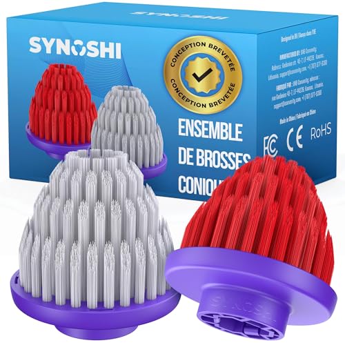 Synoshi Pro Tête de Brosse de Rechange Conique pour Brosse Électrique Rotative, Lot de 2, Nettoyage Précis des Coins, Joints, et Détails, Résistante aux Odeurs, Lavable au Lave-Vaisselle