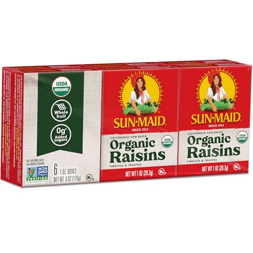 Image of Sun-Maid Organic California Sun-Dried Raisins - (72 Pack) 1 oz Snack-Size Box - Organic Dried Fruit for Healthy Snacks, School Lunches, and Natural Sweeteners