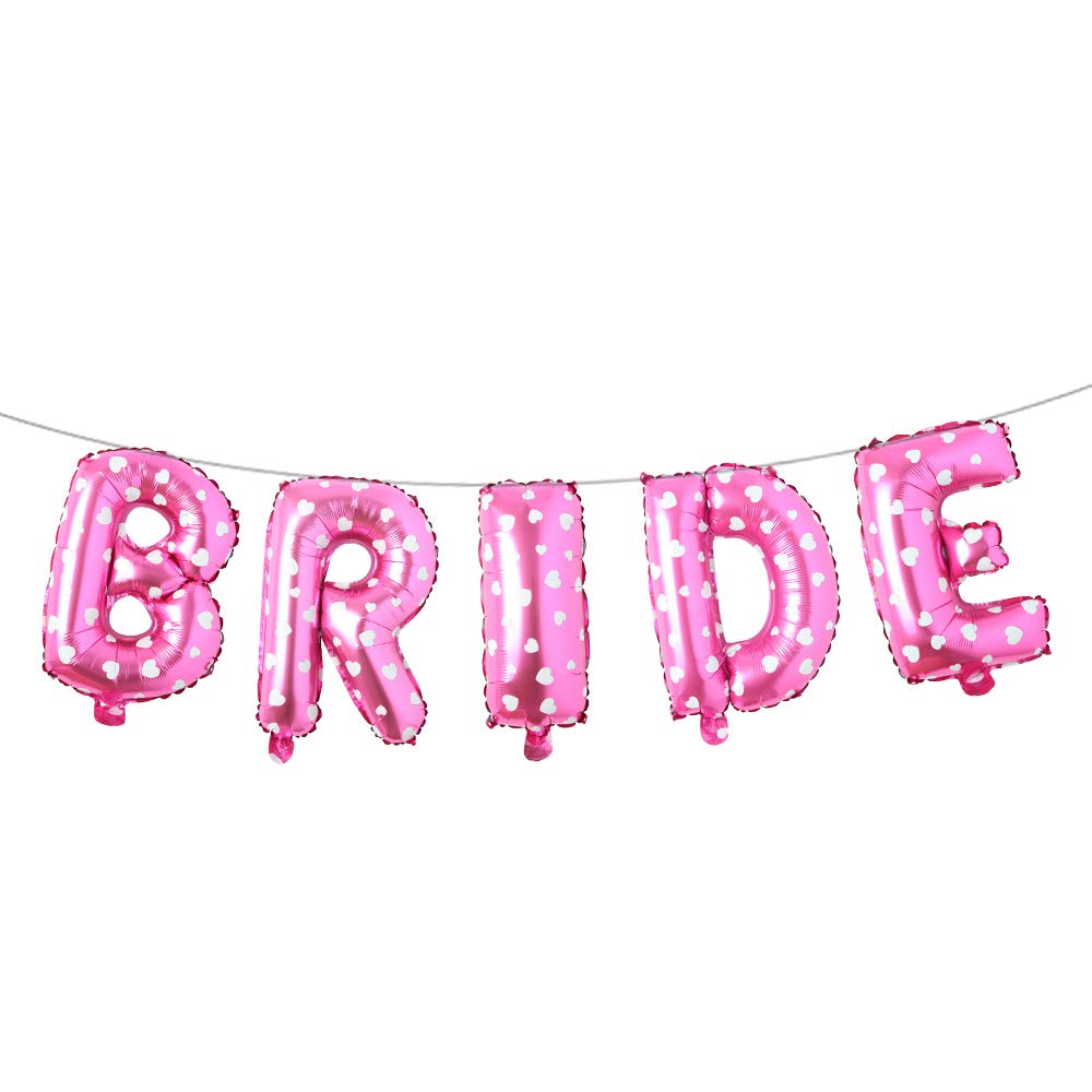 16 inch multicolor Bride Letter Foil Balloon Wedding Bridal Shower Engagement Hen Party Decor Bachelorette Party Supplies (BRIDE Pink Heart)