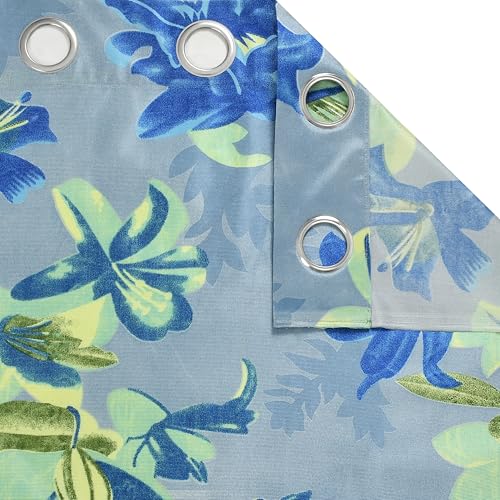 Image of Digital Printed Big Flower Eyelet Polyester Curtains - Blue, 7 Feet, Pack of 2