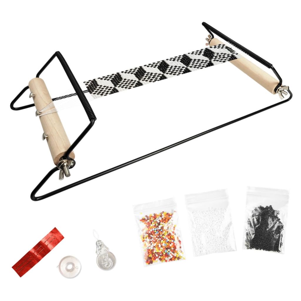 Herramienta de tejido de cuentas hecha a mano: telar de metal duradero con mango ergonómico de madera para hacer joyas, manualidades de collares y proyectos de bricolaje, para kits y suministros