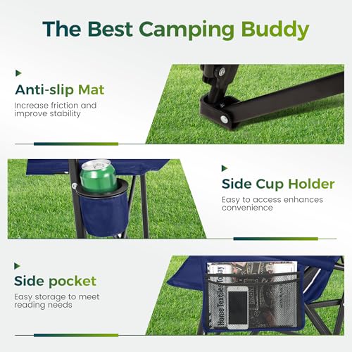 ALPHA CAMP Oversized Folding Camping Chairs High Backrest Heavy Duty Lawn Chairs for Adults Support 500 LBS Portable Camp Chairs with Cup Holders Large Side Pocket for Outdoor の商品画像 6