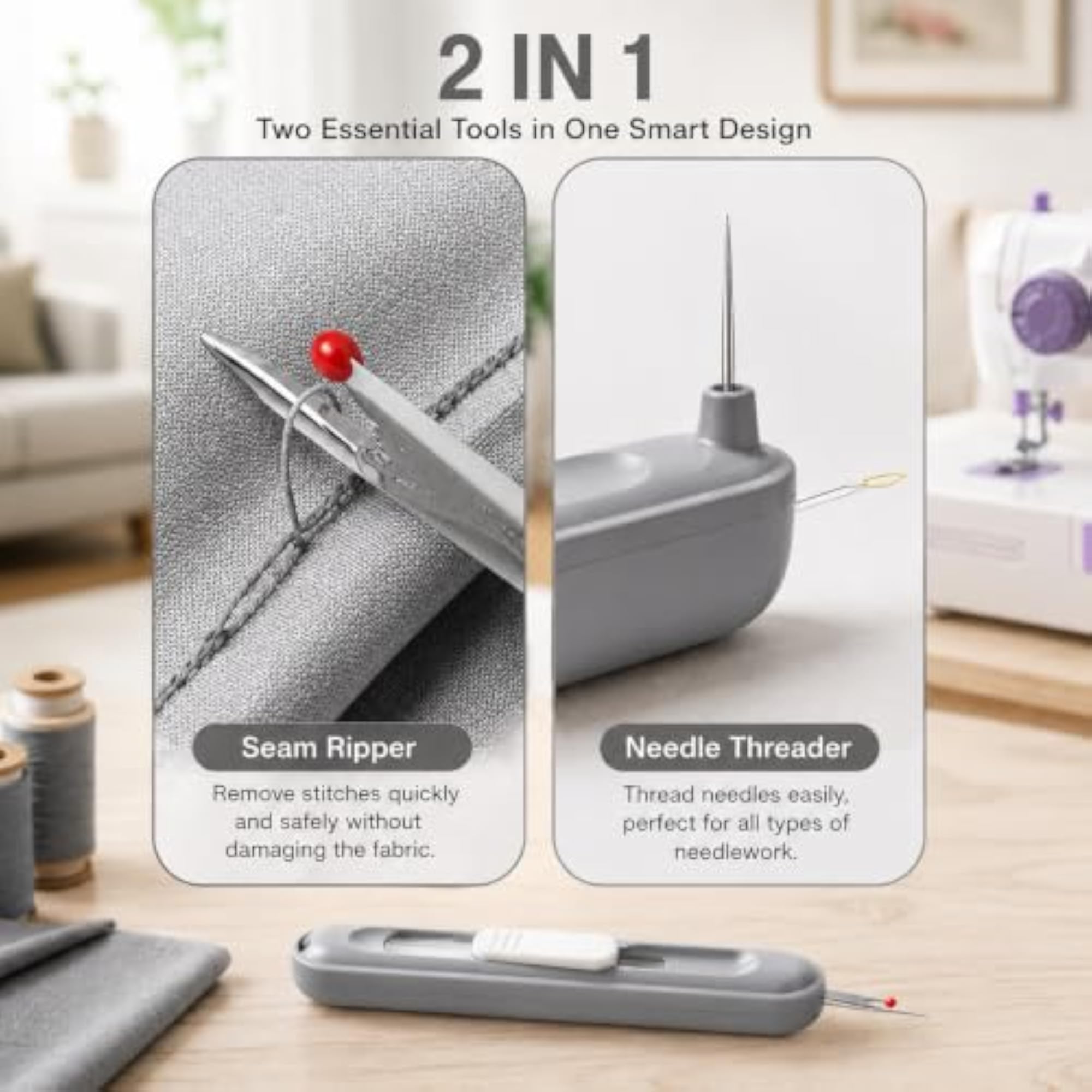 Retractable Threader Needle and Seam Ripper Tool