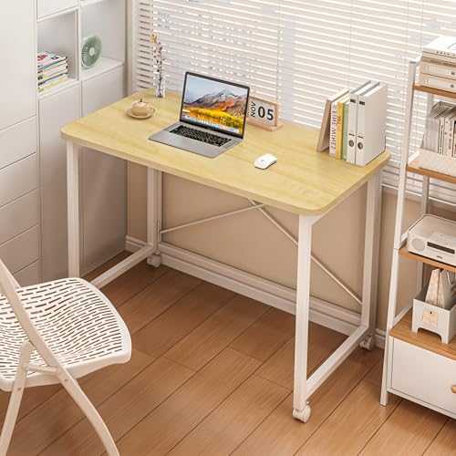 Deerman パソコンデスク PCデスク 勉強机 幅100×奥行50cm シンプルデスク 桌子 小さい モニターアーム対応 机 折りたたみ キャスター付き おしゃれ 組立簡単 desk 子供用 学習机 在宅ワーク ナチュラル単品