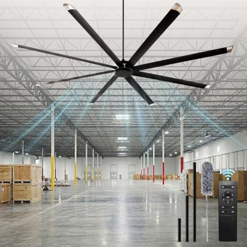 NORTHSKY 120 Inch Industrial Ceiling Fan No Light Extra Large Ceiling Fan ETL Listed Quiet DC Motor 8 Aluminum Blades Reversible Remote Control 6 Wind Speeds 3 Downrods for Warehouse Shop Gym