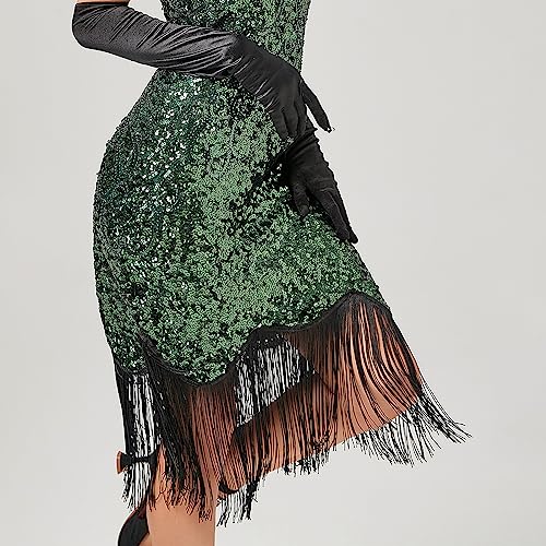 IDOPIP Women's Flapper Dress 1920s Gatsby Sequin Fringed Tassels Dresses Vintage 20s Roaring Party Wedding Cocktail Evening Gown Ladies V-Neck Formal Prom Halloween Christmas Dance Costume Green L by IDOPIP - Used condition - Image 6