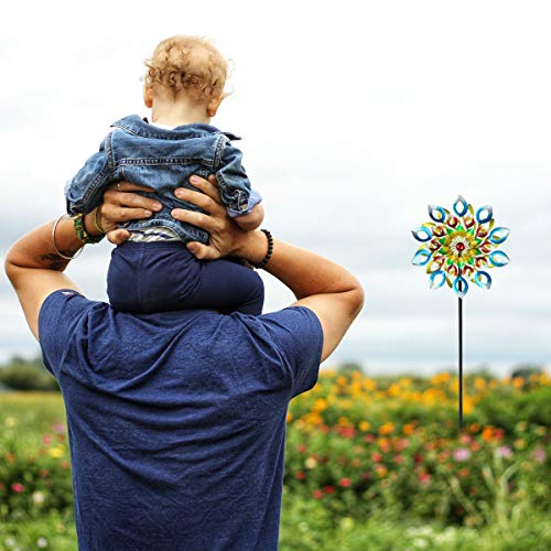 3D Kinetic Wind Spinners with Stable Stake Metal Garden Spinner with Reflective Painting Unique Lawn Ornament Wind Mill for Outdoor Yard Lawn Garden Decorations (Multi-Color)