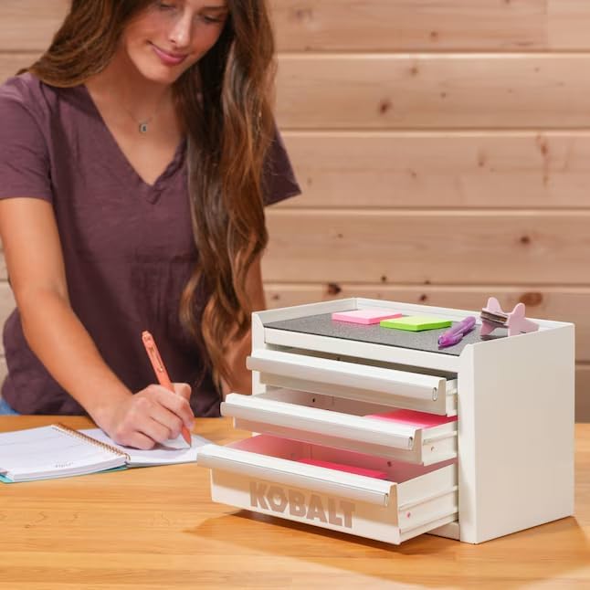 Person using white Kobalt Mini Tool Box for crafts