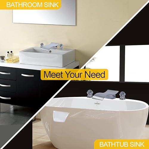 Miniatura 8 de Grifo de lavabo de baño generalizado con perilla de cristal, grifo de tocador de cascada de 3 agujeros, grifo de baño de cristal de 8 pulgadas,