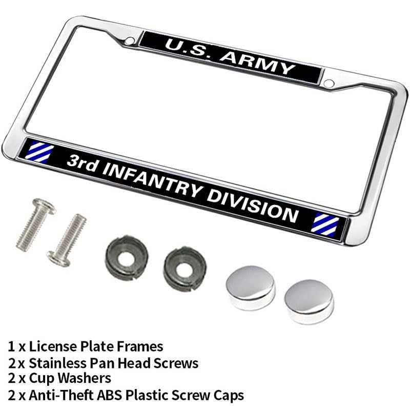 Image of US Army 3rd Infantry Division License Plate Frame Metal Auto Tag Holder | US Army 3rd Infantry Division License Plate Frame Chrome Metal Car Tag Cover Fit Standard US Auto Trucks Exterior Hardware