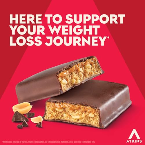 Image of Atkins Chocolate Peanut Butter Protein Meal Bar, High Fiber, 16g Protein, Low Sugar, 3g Net Carb, Low Carb, Keto Friendly, 12 Count