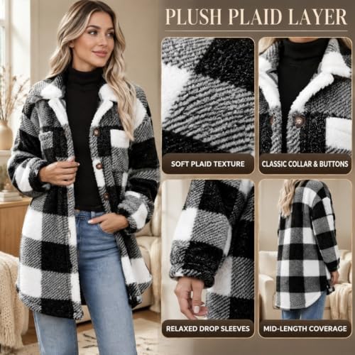 FPMLUXLL Womens Flannel Fleece Jacket Casual Button Down Fall Winter Coats - image 5