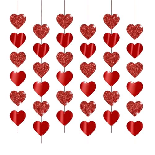 XENQITO 6 Pcs Pièces Coeur Guirlande Rouges Saint Valentin Decoration Coeur Suspendus Bannières...