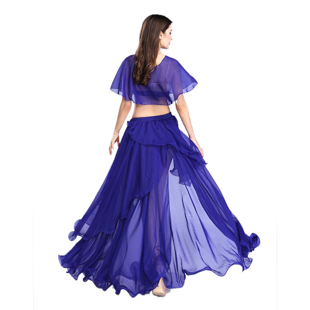 ROYAL SMEELA Costume de Danse du Ventre Tenue de Danse du Ventre Haut et Jupe de Performance Robes en Mousseline de Soie pour Femmes Couleur Unie