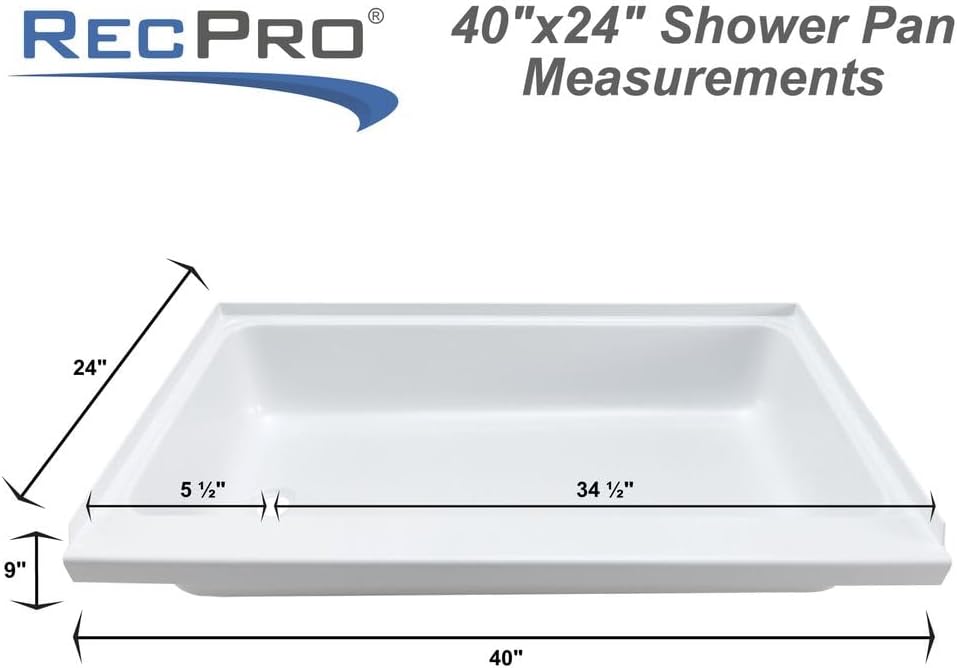 RecPro RV 40" x 24" White Shower Pan | Camper Shower Pan (Left Drain)