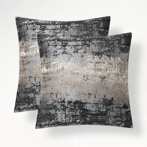 THE-TINOART Pack of 2 Luxury Jacquard Throw Pillow Covers 20x20 Inch, Black Gray Gold Metallic Abstract Decorative Cushion Covers, Modern Industrial with Velvet Back for Sofa Home Decor