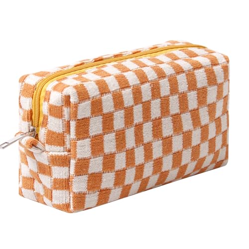 Image of Pencil Case Pencil Pouch Cute Pen Holder Aesthetic Pen Bag Coin Pouch Cosmetic Bag Office Stationery Organizer for School College and Travel (Orange beige)