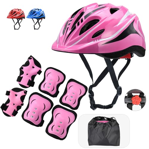 Helmet Knee Pads Kids Adjustable For 5~12yrs Girls Kids Pads And Helmet For Cycling Bike Roller Skate Scooter Helmet And Knee Pad Set Pink