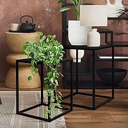 Macetero Pedestal Negro ML-Design Juego de 2 Soportes para Plantas de Metal Negro Pedestal Macetero de Pie 40 y 45 cm Jardinera para Interior o Exterior Estilo Industrial Decorativo Construcción Robusta y Estable para Flores