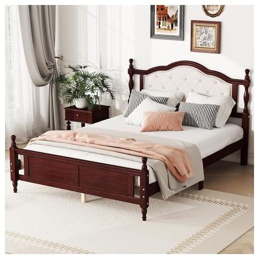 Anwick Wood Queen Bed Frame with Wooden Headboard and Footboard, Mid Century Modern Platform Bed Queen Size with Solid Wood Legs, Large Under Bed Storage, No Box Spring Needed (Cherry, Queen)