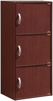 Hodedah 3-Shelf, 3-Door Bookcase in Mahogany